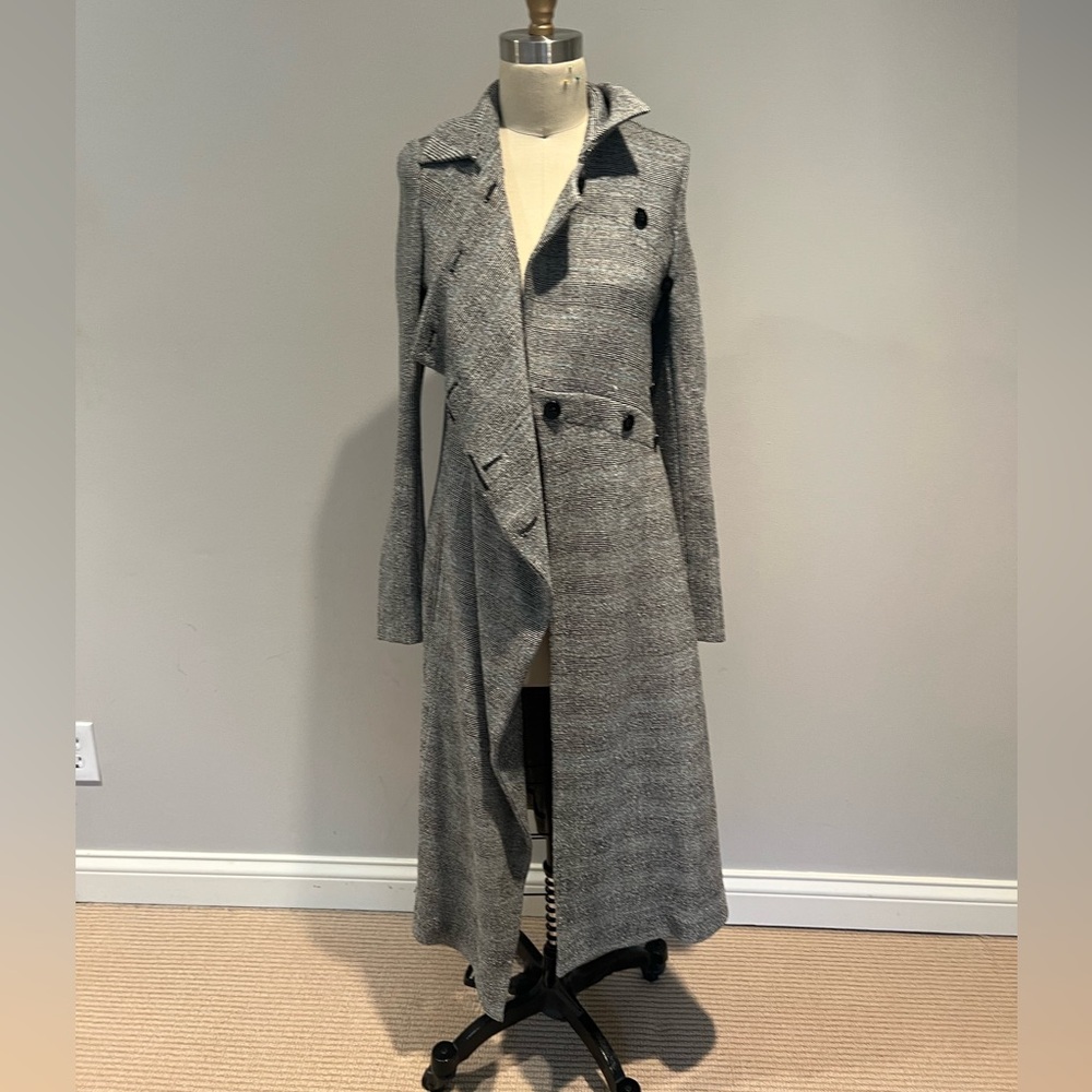 JIL SANDER Asymmetric Prince of Wales checked wool-blend tweed coat French34/us2